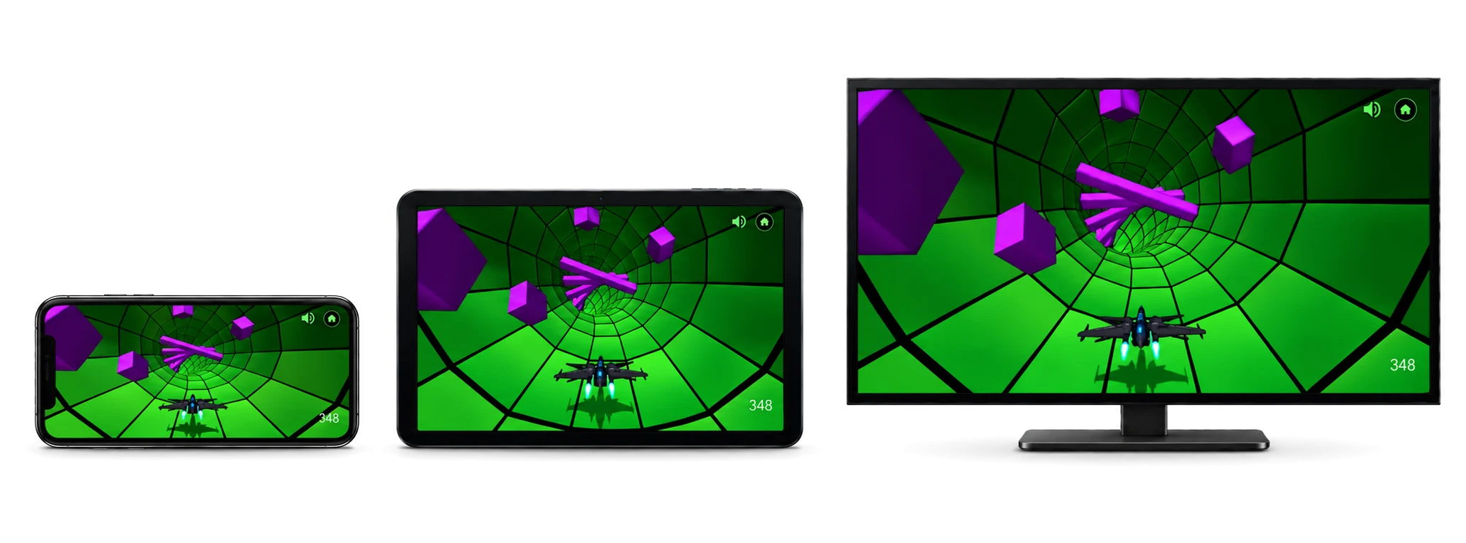 The same game on a phone, a tablet and a TV