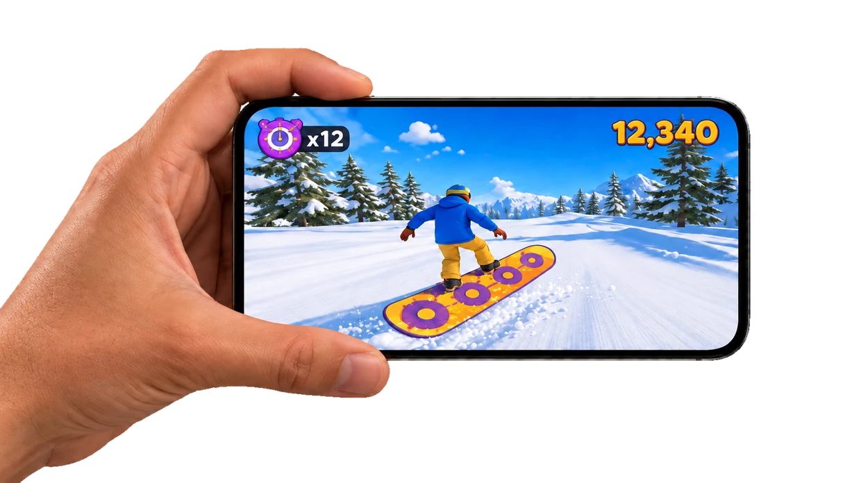 The GoBalance snowboard game running on a phone